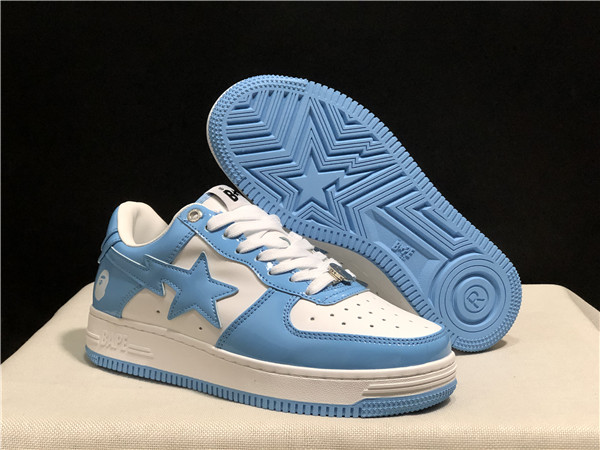 Women's Bape Sta Low Top Leather Blue/White Shoes 0024